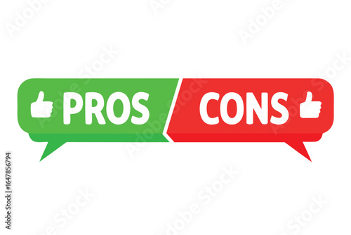 Pros and Cons Comparison Chart with Thumbs Up for Advantage and Disadvantage Analysis Tool for Business Planning Strategy