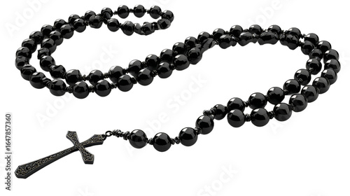 PNG, Ramadan.Black rosary beads, isolated on white background