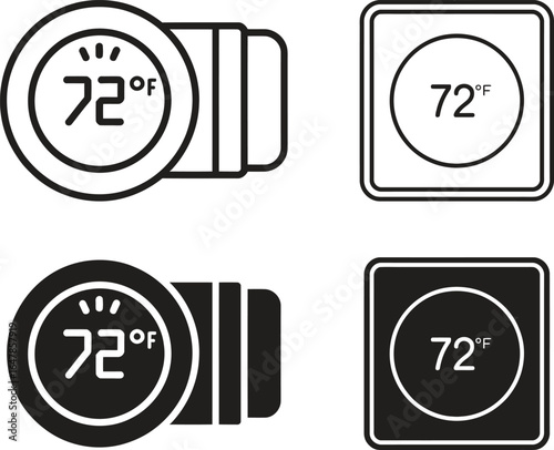 Modern digital thermostat icons showing 72 degrees fahrenheit