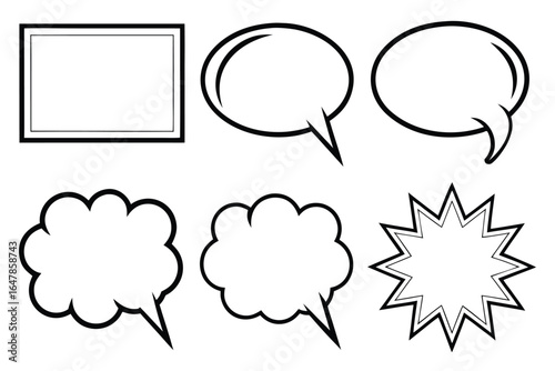 Variety of Speech Bubble Shapes on White Background for Creative Graphic Design Projects and Visual Communication Ideas