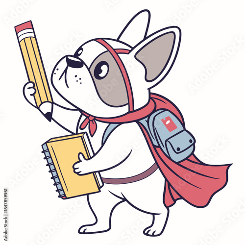 Cute Curious French Bulldog, accessorized with wearing a cape, in a Back to school world – Chalkboard Fun palette vector