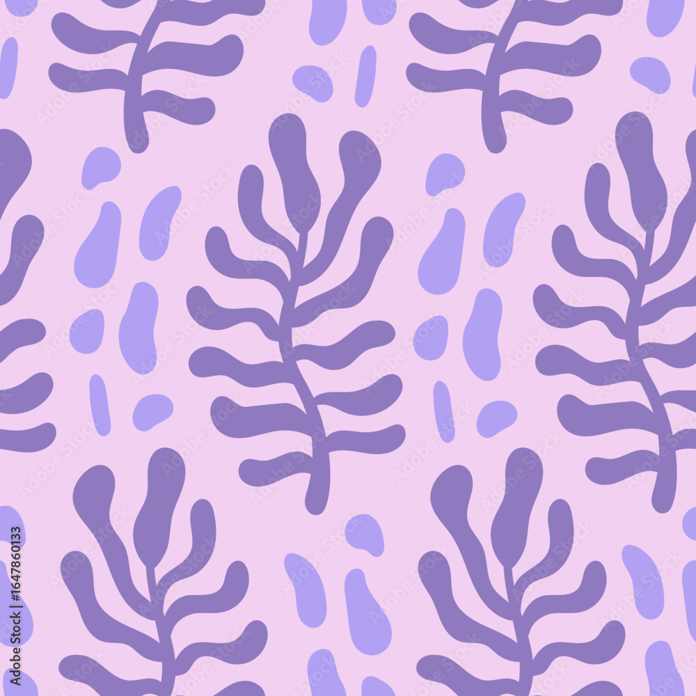 Naklejka premium Purple botanical groovy seamless pattern