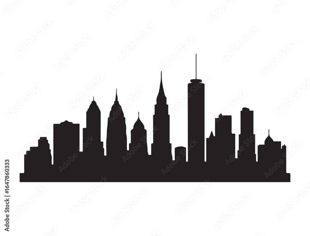Obraz premium New York skyline vector design silhouette, ideal for vinyl cutting. Features detailed lines and rounded corners for optimal vinyl ready. Includes all major NYC landmarks in one stunning