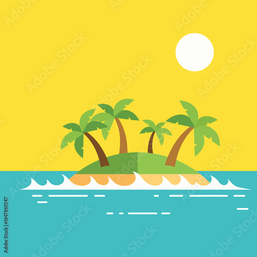Tropical Island with Palm Trees and a Bright Sunny Sky