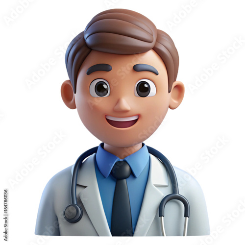 doctor with stethoscope plastic 3d icon, isolated vector illustration