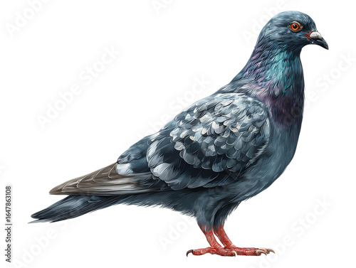 pigeon bird with iridescent feathers isolated on transparent background