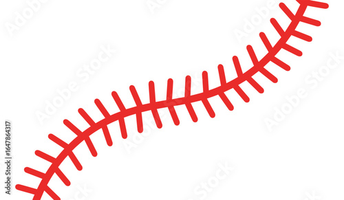 Red baseball stitching curve, sports ball seam detail, vector illustration for athletic design, baseball pattern, and sport decoration art