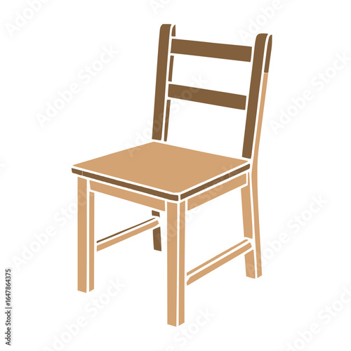 Simple wooden chair illustration featuring a basic design with a rectangular seat and backrest composed of two horizontal slats. The chair is depicted in a minimalist, stylized manner with a predomina