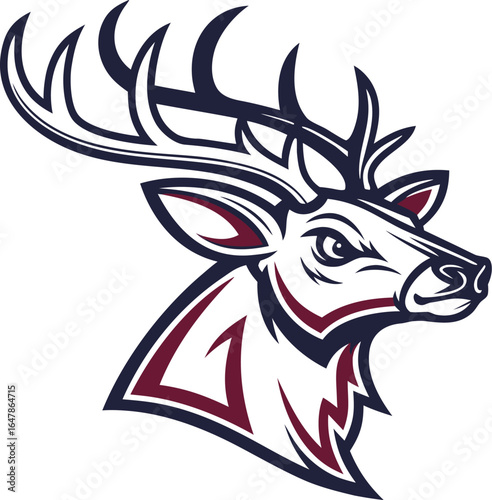 Stylized deer head mascot with antlers and maroon accents