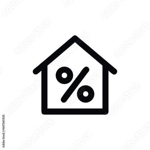 House Icon with Percentage Symbol Black Outline on Transparent Background