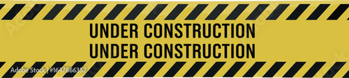 Vector illustration of a yellow and black striped Under Construction barrier tape for website maintenance or development.