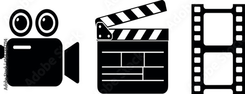 Filmmaking Icons Camera, Clapperboard, Film Reel