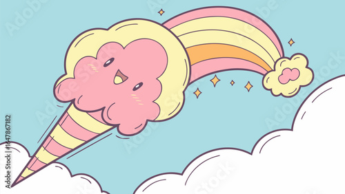 Whimsical colorful cloud resembling fluffy cotton candy