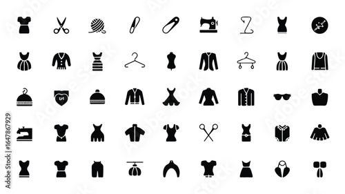 Black and white fashion and sewing icons clothing dress