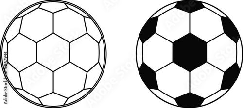 Soccer Ball Outline and Filled Icon, Geometric Sports Illustration