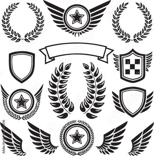 Vintage Emblems Collection Laurel Wreaths, Shields & Wings
