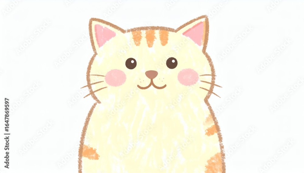 Obraz premium Cat Isolated on White Background Drawn in Crayon Style Cute Animal Illustration Stock Image