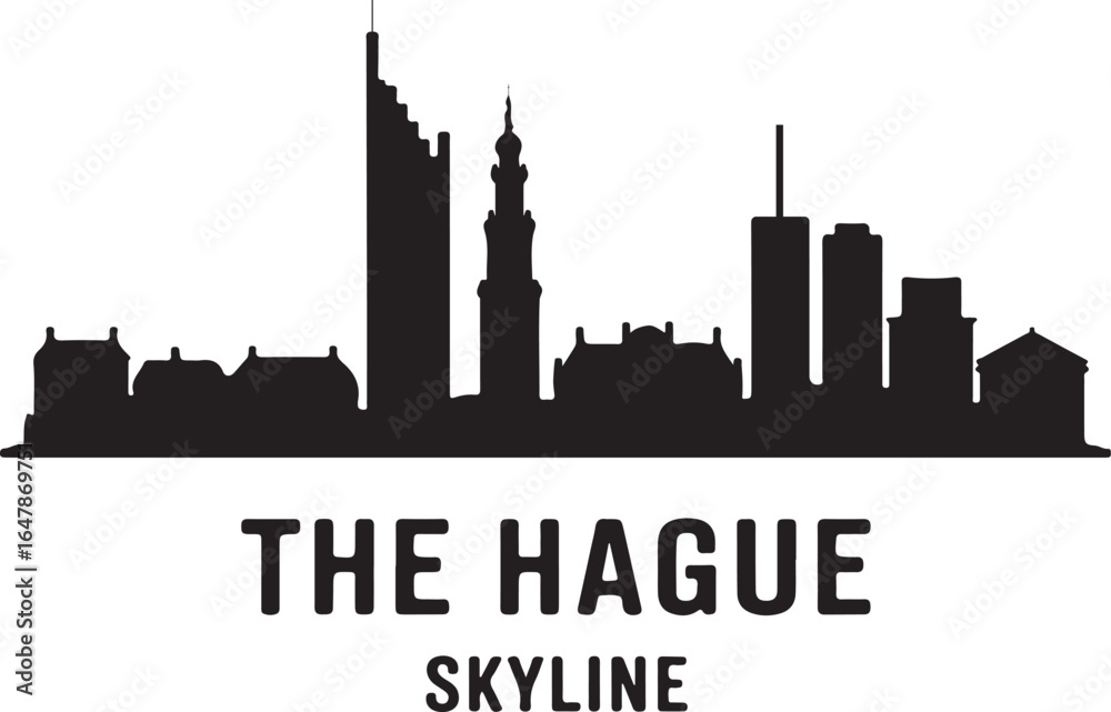 Fototapeta premium The Hague Skyline Silhouette Vector with Netherlands Cities on White Background