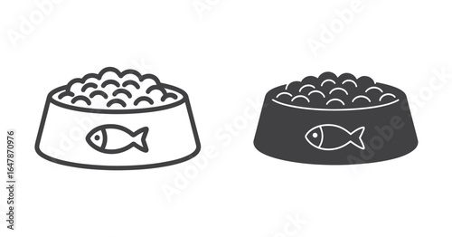 UntitledIllustration of a cat food bowl filled with kibble, featuring a fish design, isolated on white background, representing pet care and nutrition for domestic animals