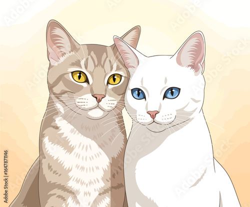 Adorable tabby and white cat friends bonding lovingly together in a cute and playful embrace
