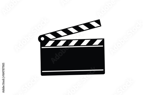 Film clapper board icon in black and white for movie production and filming silhouette