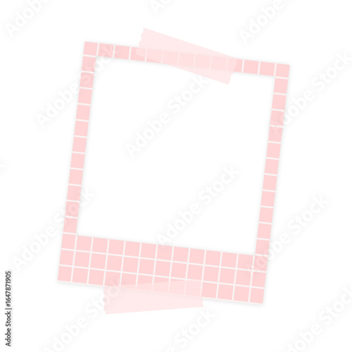 isolated pink photo frame with washi tape on transparent background