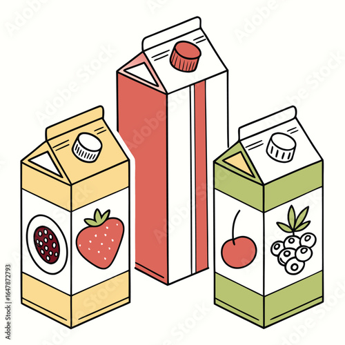 Colorful Juice Cartons Illustration of Refreshing Fruit Flavors and Healthy Beverages
