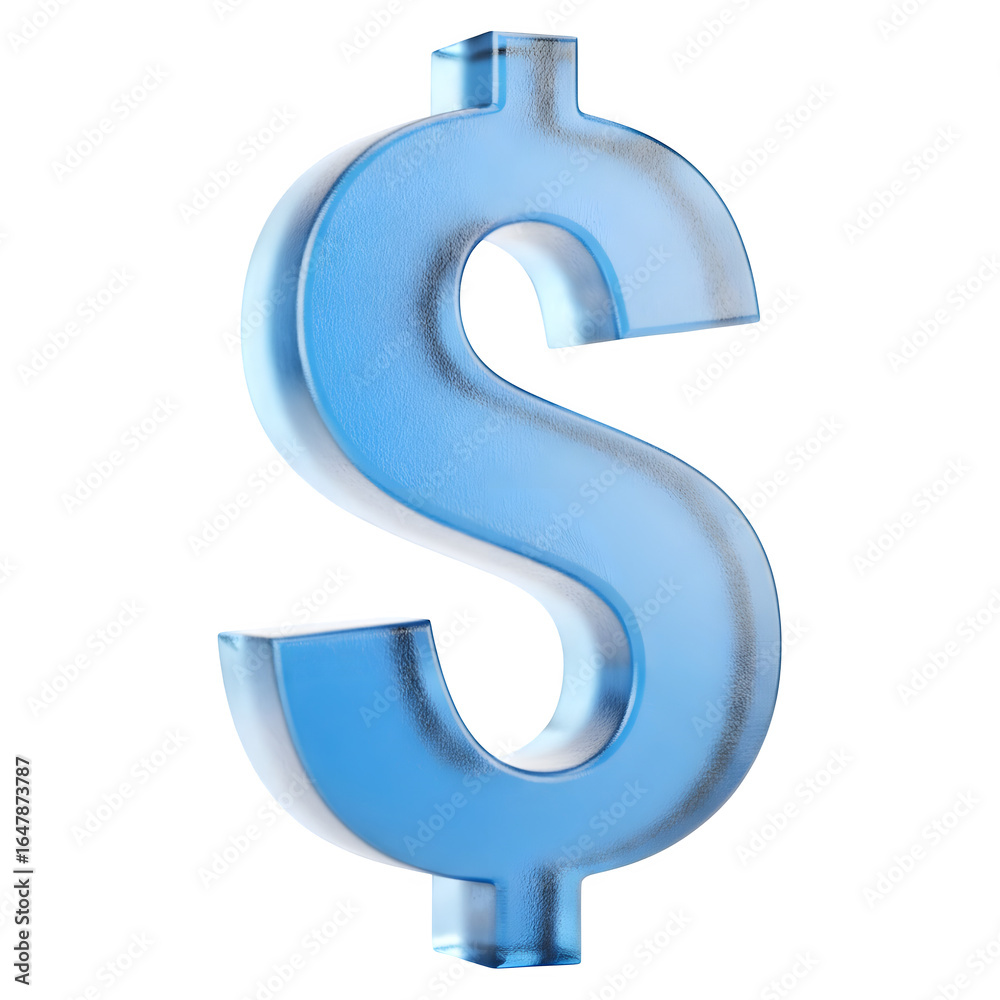 Naklejka premium 3D Rendering of Blue Glass Dollar Symbol , Money Finance , Cristal 3d Glass Icon, wealth financial revenue