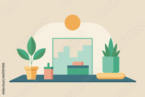 flat style yoga studio with plants and mats