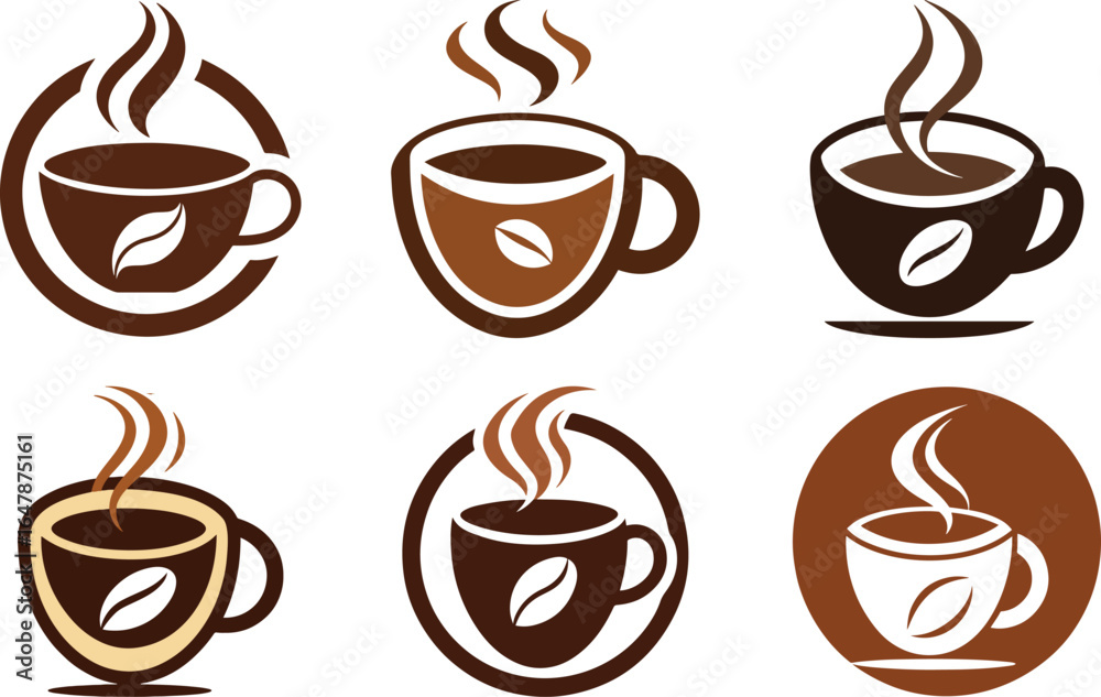 Obraz premium Creative Coffee Cup Logo Collection Featuring Steaming Beverages