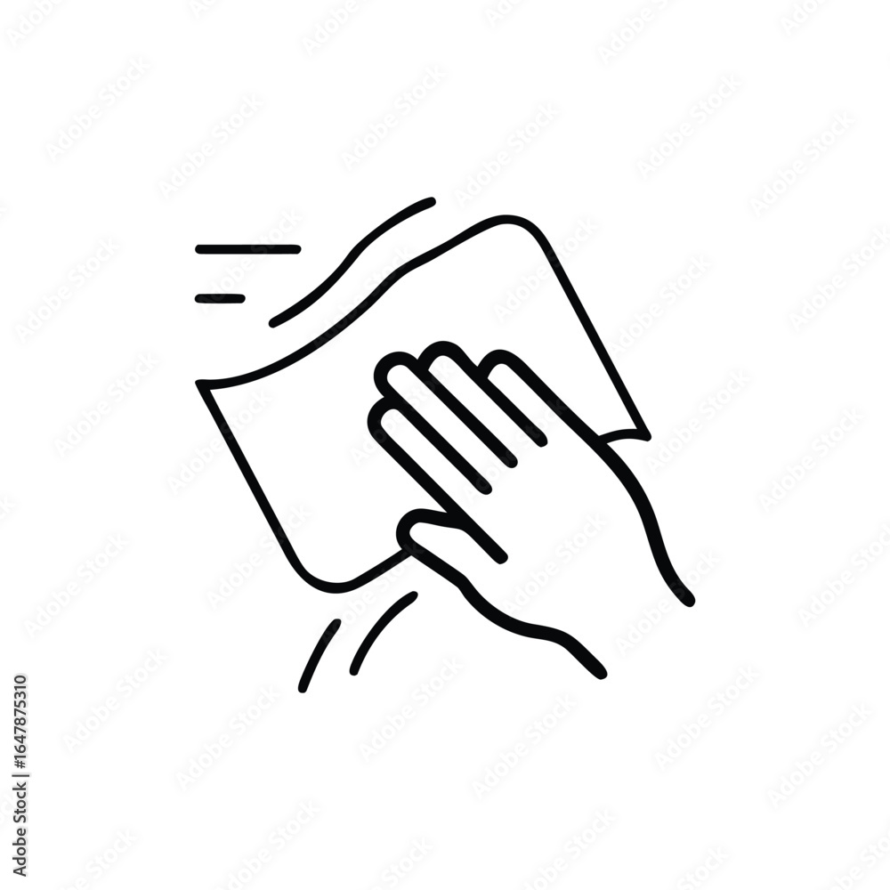 Obraz premium Cleaning with Hand and Wipe in Outline Style on Transparent Background