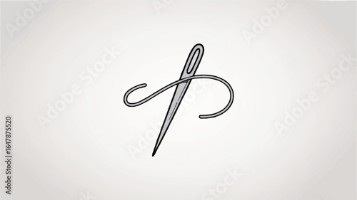 Minimalist line art needle and thread sewing craft