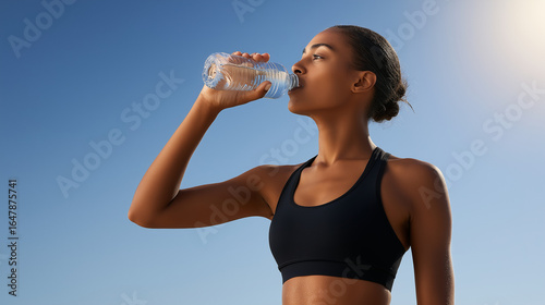 Young woman drinking water after workout