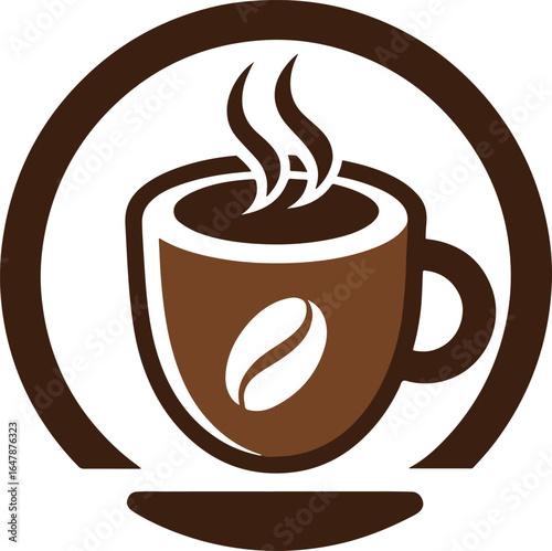 Coffee Cup Logo with Steam and Coffee Bean Design Illustration