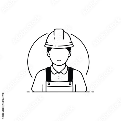 Monochrome Outline of a Construction Worker with Helmet