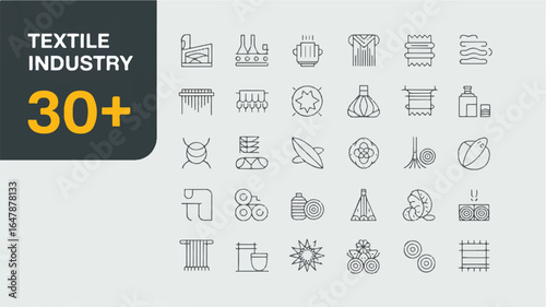 Textile industry icons collection line art manufacturing