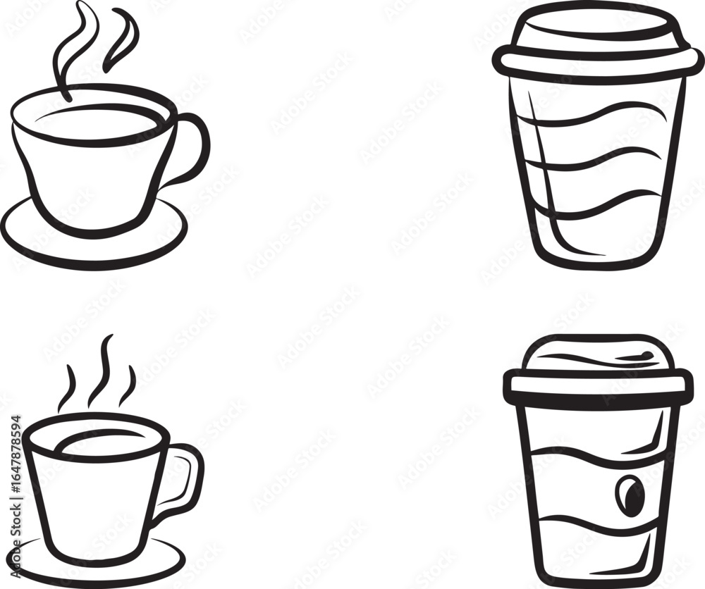 Obraz premium Coffee Collection Freshly Brewed Depicting Both Classic Mugs and Paper Cups