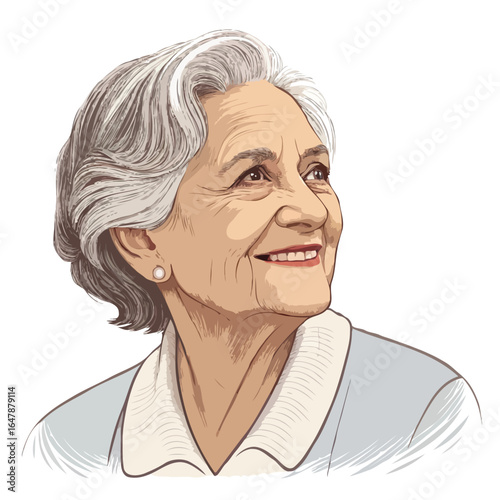 Warm Smile: A beautiful senior woman with a heart of gold and smile that can melt glaciers and a touch of grey in her hair, she emanates happiness and contentment, capturing an essence of warmth.