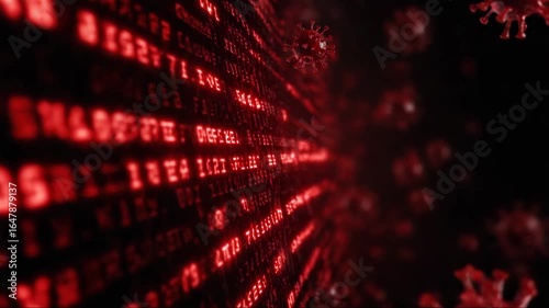 Abstract digital representation of virus data in red tones, representing the concept of networks, global networks, Internet, big data  