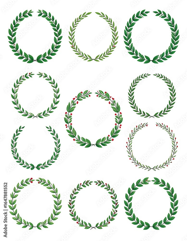 Obraz premium Circular wreaths in green and red