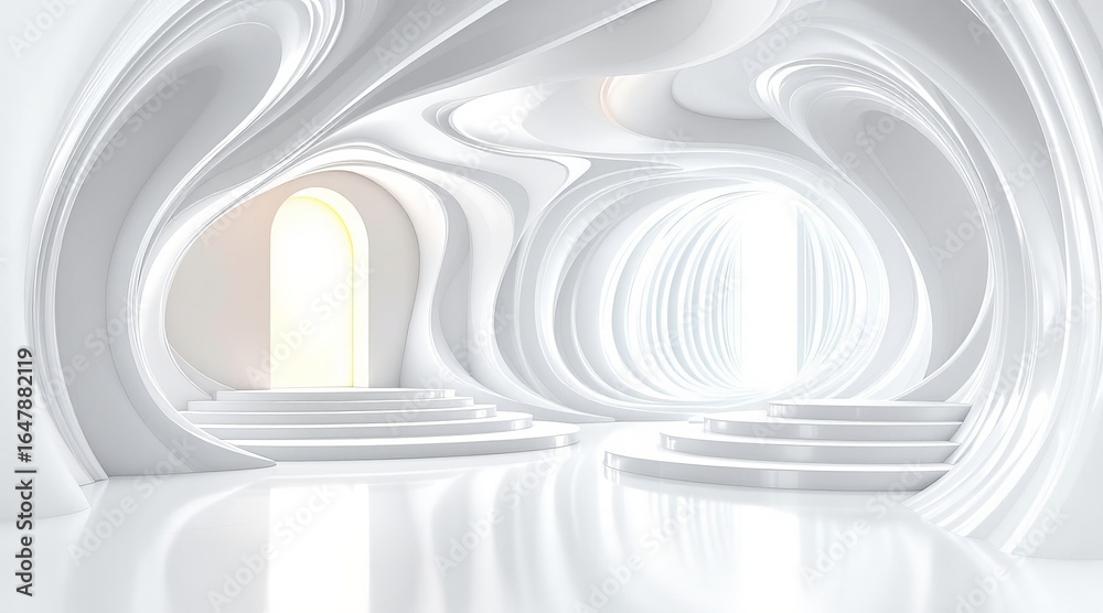 Naklejka premium A modern white interior with abstract architectural design and smooth curves