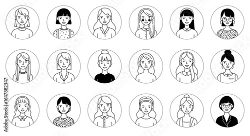Women icons photo frame in circle vector