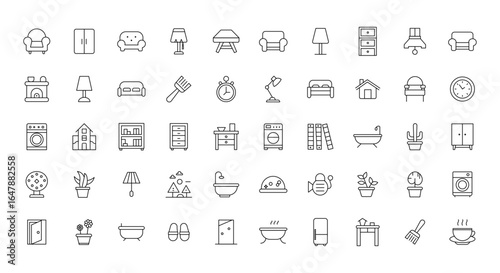 Minimalist Home and Living Icon Set in Elegant Thin Line Style
