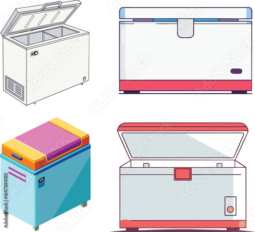 High-Quality 3D Colorful Vector Illustration of Modern Household Deep Freezer, Clean & Colorful Design. 