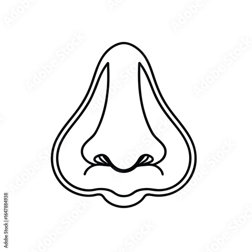 Minimalist Line Drawing of Human Nose with Nostrils, Bridge, and Tip in Black and White Outline Style