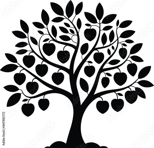 Fruit bearing tree silhouette apples leaves