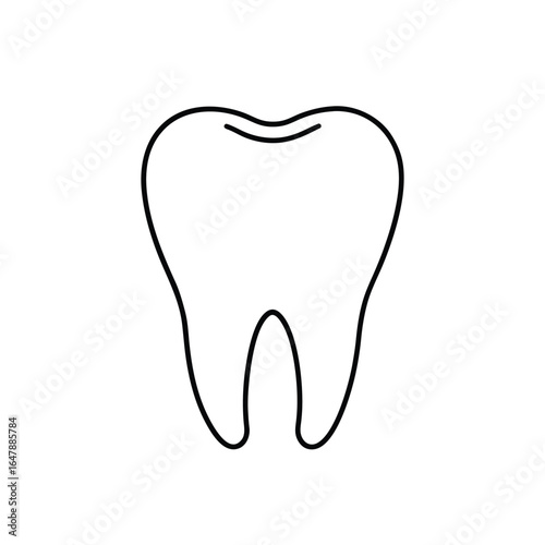 Minimalist Line Drawing of Human Tooth with Rounded Crown and Two Roots in Black Outline Style