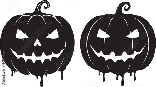 Two spooky dripping halloween jack o lanterns silhouette