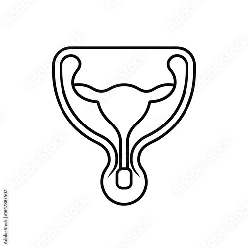 Minimalist Line Drawing of Female Reproductive System with Uterus, Fallopian Tubes, Ovaries, Cervix, and Vaginal Canal in Black and White Outline Style