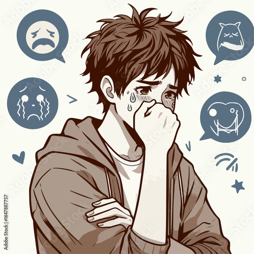 vector illustration of teenager crying